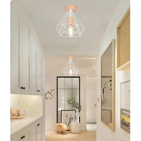kawoo Lot de 2 Retro Plafonnier en Cage Couloir Lampe Plafonnier Industriel Vintage Fer Style Edison pour Salon Chambre (1/4)