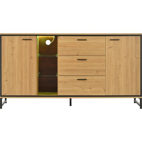 Moderne Kommode aus Naturholz und Schwarz mit 3 Schubladen und Fächern, MODENUIT (1/5)