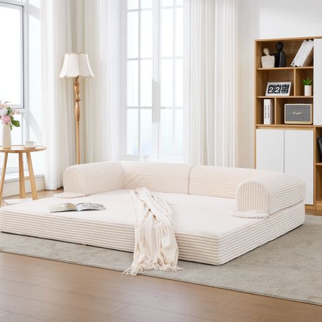 Sofá cama 2 plazas 190 x 78 x 65 cm en tejido pana beige HAVRYA (1/5)