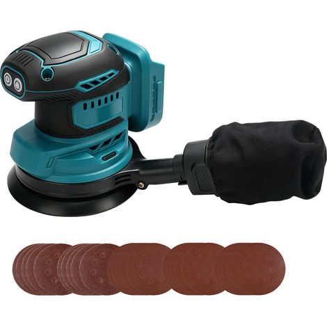 Ponceuse orbitale aléatoire sans balais compatible avec ponceuse électrique 18 V Brushelss de 12,7 cm avec 25 papiers abrasifs de 125 mm, rotation à 3 vitesses (bleu pour ) (1/5)