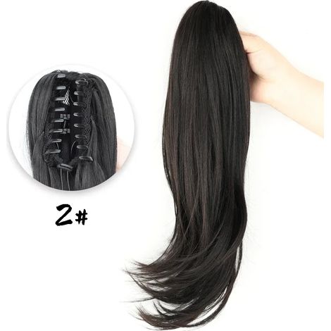 Queue de cheval synthétique à clip de 45 cm (18 pouces) de long, ondulée, noire et marron, résistante à la chaleur, extension de cheveux dégradée (2 x 2 x 2). (1/5)