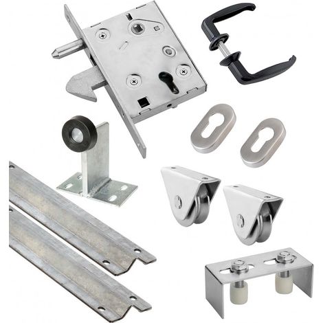 Kit complet portail coulissant roues acier à gorge V Ø80x20mm – Rail 6m – Charge max 655kg – Installation facile avec serrure à crochet – Estebro (1/5)