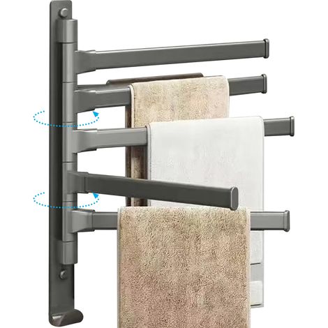 5-armiger, drehbarer Handtuchhalter aus Aluminium – selbstklebende Handtuchstange fürs Badezimmer, platzsparend und rostbeständig, kein Bohren erforderlich (1/5)