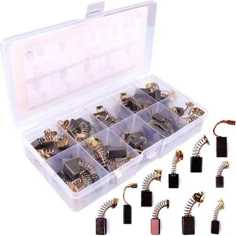 Jeu de 40 balais de charbon universels pour outils électriques – 10 tailles (de 4 x 6 mm à 8 x 15 mm) avec mélange cuivre- (1/5)