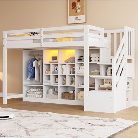 letto 90x200 salvaspazio con armadio LED bianco HAVRYA (1/5)