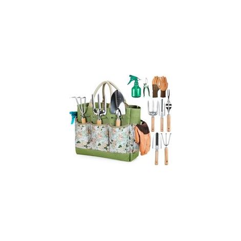 Outils de Jardinage, 9 pièces Ensemble de Jardinage en Acier Inoxydable avec XL Sac de Rangement, Arrosoir, Gants de, Cadeaux de kit Jardinage pour Homme et Femme