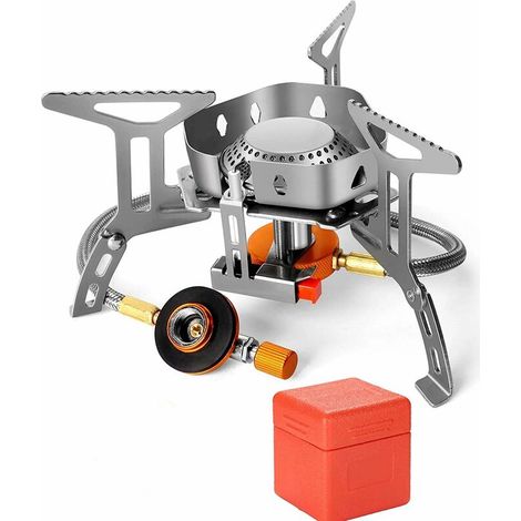 VURAHOME - Réchaud de camping, réchaud de camping compact portable pliable extérieur, coupe-vent et allumage piezo pour randonnée/extérieur/pique-nique, (1/5)