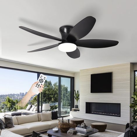 Ventilateur Plafond Avec Lumiere Silencieux, Lustre Ventilo De Plafond Avec Lampe Intégrée Réversible DC Moteur, LED Luminaire Ventilateur Plafonnier Pour Chambre Salon Cuisine-Black42in (1/5)