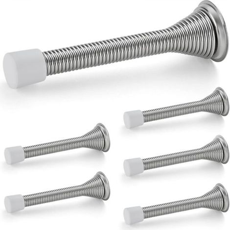 Türstopper, 6er-Set, federbelastet mit Gummistopper, in satiniertem Nickel für die Unterseite der Tür