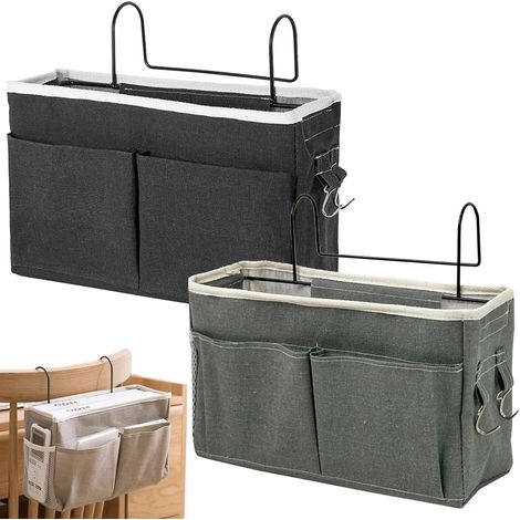 2 Pièces Panier suspendu, Crochet en fer, Tissu lin imperméable, Rangement lit superposé, Dormitoire (1/5)