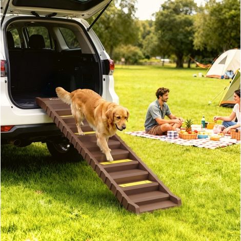 Rampa plegable para perros de 10 peldaños antideslizante, plástico marrón, hasta 25 kg OKMYHOME (1/5)