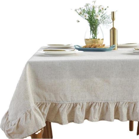 Nappe coton style champêtre avec volants, Beige, 120x120 cm