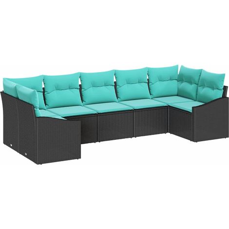 Sofa Set with Cushion 7 pcs Black Poly Rattan vidaXL