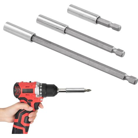 Set di 3 prolunghe per trapano con attacco esagonale magnetico - Per viti e dadi - Supporto estensibile per avvitatore a batteria e trapano