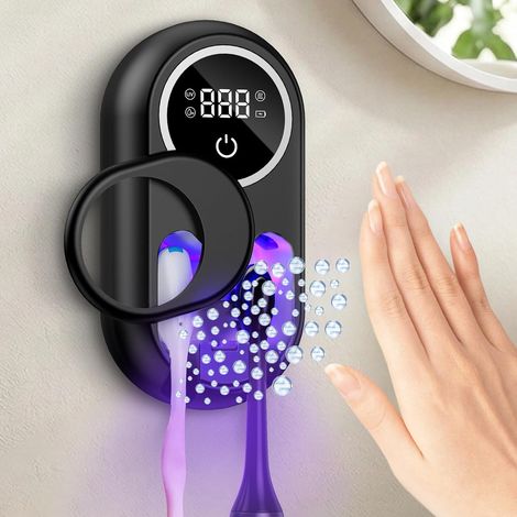 Désinfectant UV pour brosse à dents, support mural avec désinfection et séchage automatiques, couvercle intelligent, écran LED, batterie rechargeable de 2000 mAh pour salle de bain et voyage (1/5)