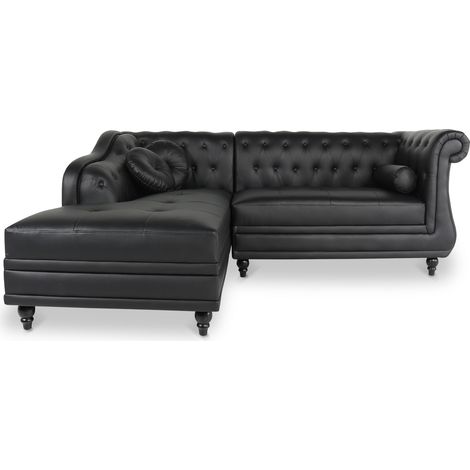 Canapé d'angle gauche Empire Noir style chesterfield (1/3)