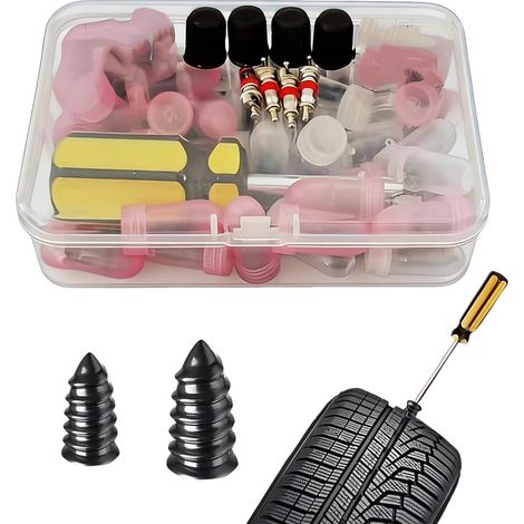 Kit Reparation Pneu Voiture Clous en Caoutchouc pour Réparation de Pneus, Kit Réparation Pneu Voiture et Moto, Cruciforme Tournevis, 10S + 10L meche pneu crevaison pour Moto Camion Vélo, 20 Pièces (1/5)