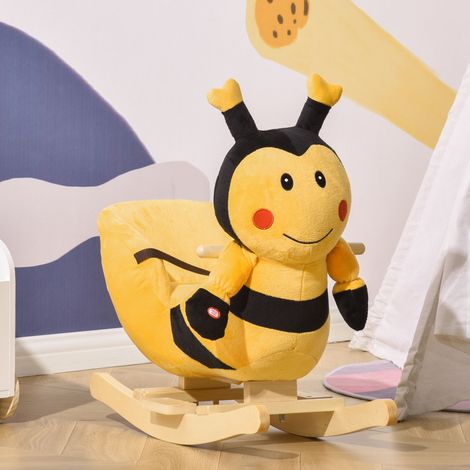 Cheval d'équitation pour enfants forme abeille en bois de peuplier mélodieux, 60x33x45 cm, couleurs jaune et noir (1/5)