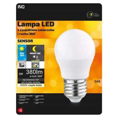 Ampoule LED G45 E27 5W 3000K 380lm avec détecteur de changement de couleur et de mouvement (1/4)