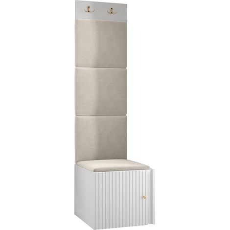 Mobilier1 – Meuble d'entrée Hartford 386 – Blanc – Dimensions 186x42x46cm – MDF stratifié – À poser ou suspendre – Panneaux muraux souples (1/5)