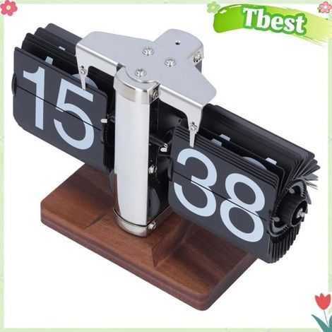 Tbest Horloge de bureau rabattable Horloge de bureau à rabat automatique, rétro, Base en bois, facile à luminaire pendule Noire (1/5)