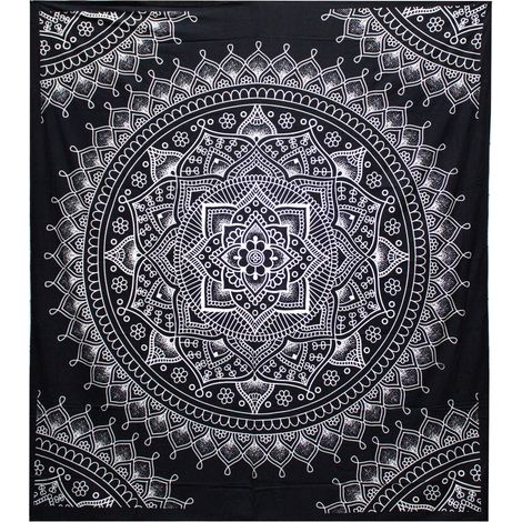 Couvre-lit double en coton + tenture murale B&W - Fleur de Lotus- Vendu par 1