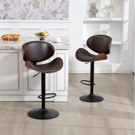 CHICFURN Taburetes de bar giratorios pack de 2 51x50x93-103,5 cm PU marrón, regulables (1/5)