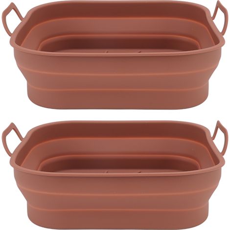 Lot de 2 paniers à friture en silicone antiadhésif avec poignée, marron (1/5)