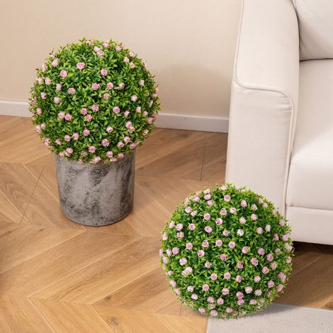 2 Boules Topiaires Artificielles 37 cm avec des Fleurs Rose Plantes de Faux en Boules à Suspendre ou Poser Sphère de Jardin Décoratives (1/3)