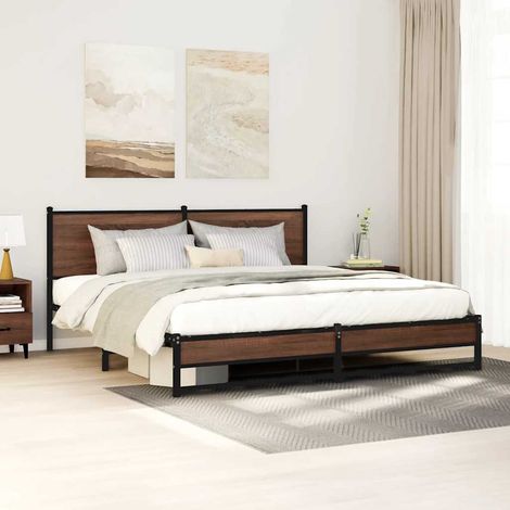 Metallbett ohne Matratze Braun Eichen-Optik 180x200 cm (1/5)