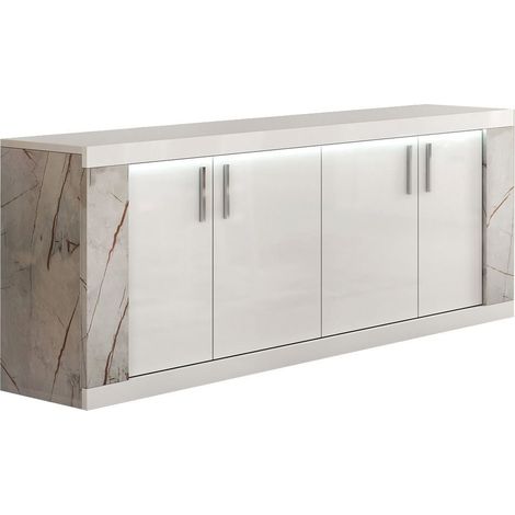 Buffet 4 portes + Led blanc et aspect marbre gris-brun - NERVY (1/5)