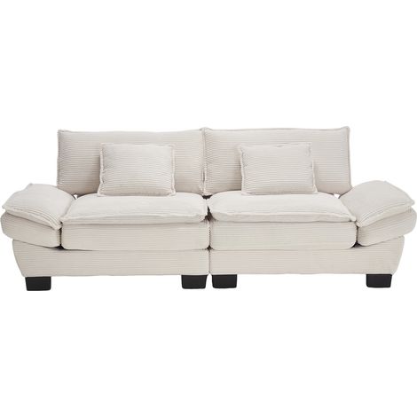 Sofá de 2 plazas de terciopelo beige con cojines y reposabrazos (1/5)