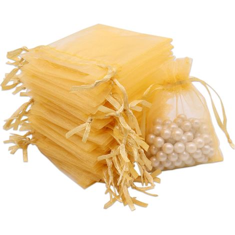 100 Pcs Couleur Organza sachets, Sachets Pochettes Cadeau en Organza avec Rubans Pour les cadeaux de Noël, dragée bonbonnière cadeau faveur fêtes de mariage（7x9cm） (1/5)
