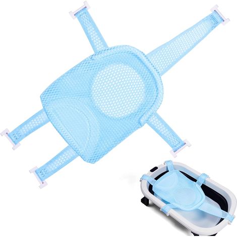 Hamac de Bain Antidérapant pour Bébé - Filet de Bain en Maille, Transat de Siège pour Nouveau-né de 0 à 36 Mois (Bleu Clair) (1/5)