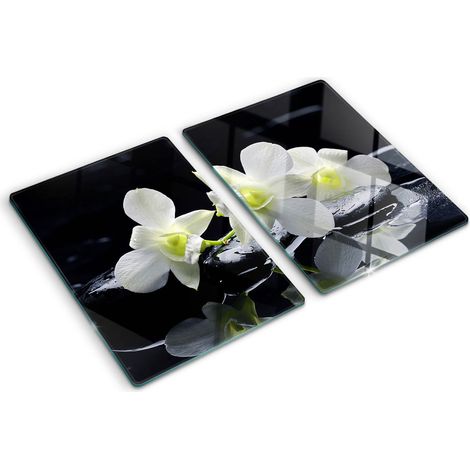 Planche de cuisine, couvre plaque, verre planche découper, verre trempé – 2 x 40 x 52 cm - Orchidée (1/5)