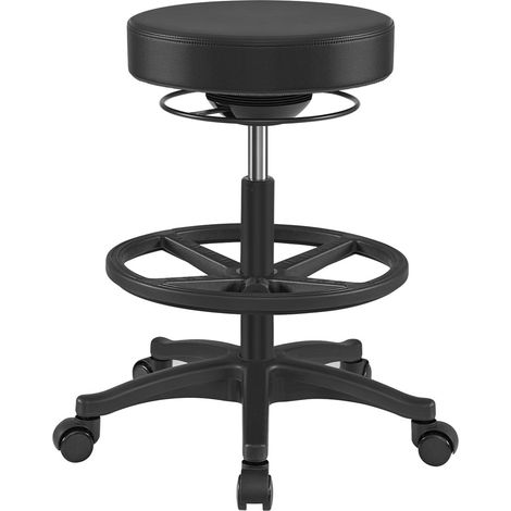 Tabouret de travail siège haut tabouret dynastique ergonomique tabouret de bureau assis-debout pivotant et réglable 59,5-81 cm avec repose-pieds circulaire réglable noir (1/5)