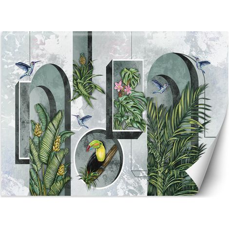 Fototapete Formen in der Wand mit Pflanzen und Vögeln Toucan Koliber 368x254 cm (1/5)