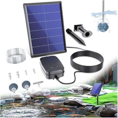 Biling Aérateur de bassin - Pompe à oxygène solaire - 4 W - Pompe à oxygène avec batterie - 3 modes - 2 pierres à air pour étang de jardin, pêche, hydroponique