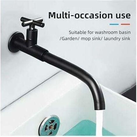 Robinet mural lavabo noir en laiton massif – Mitigeur eau froide pivotant 360° avec aérateur anti-éclaboussures, installation simplifiée (1/5)