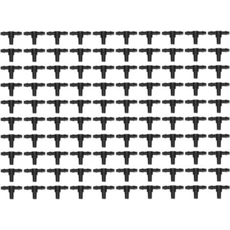 100 raccords de tuyau 4/7, raccords en T pour système d'irrigation goutte-à-goutte (1/4)