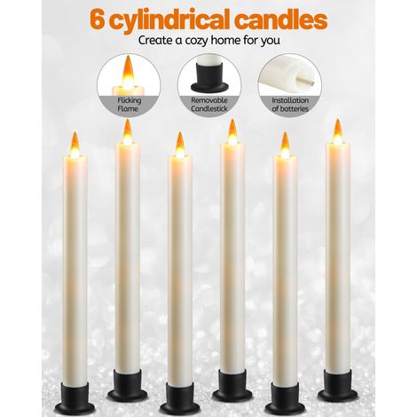 Candela LED con telecomando e timer, a batteria, stoppino dinamico 3D, set da 6, avorio con 6 basi nere per decorazioni per la casa, matrimoni e feste (1/4)