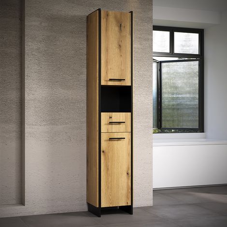 Colonne de salle de bain contemporain chêne clair Saphira (1/5)