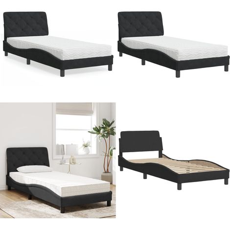 Bett mit Matratze Schwarz 90x200 cm Samt - Samtsofa - Doppelbett - Boxspringbetten - Schlafzimmermöbel - Bettgestell - Home & Living (1/5)
