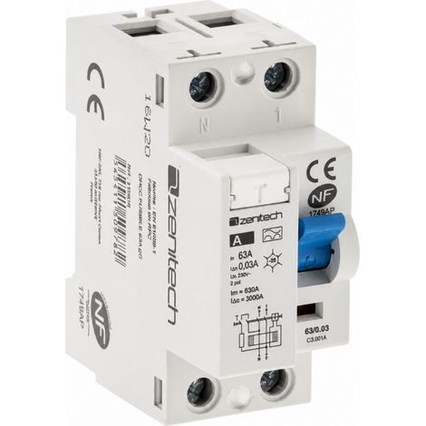 Interruttore differenziale da 30mA, amperaggio 60A, terminale a vite di tipo A.