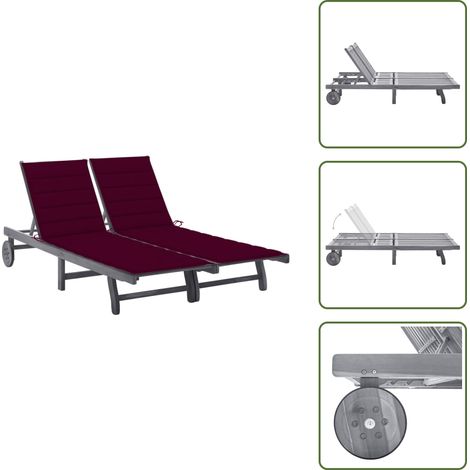 2-Personen-Sonnenliege mit Auflage Grau Akazie Massivholz - Holz-Sonnenliege - Gartenliege - Akazienholzsitzmöbel - Lounge Chair - Gartenmöbelset (1/5)