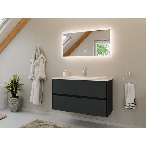 Badmöbel Set Taifun 2tlg. 100 cm mit LED Spiegel Grafit (1/5)