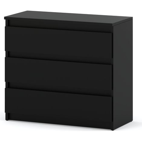 Cómoda negra de 80 cm, mueble para TV de 3 compartimentos, mueble para salón o dormitorio.