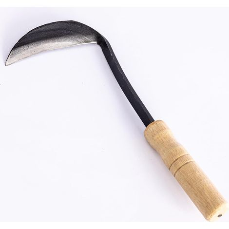Faucille ronde avec poignée en bois, jardinage, faucille en acier, outil de faucille à main, faucille à gazon, faucille de gazon pour bonsaï, manche en bois (A) (1/5)