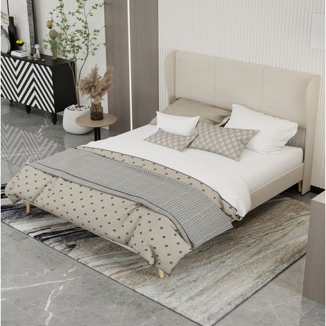 CHICFURN Lit plateforme gris 140x200 style moderne cadre en tissu et metal (1/5)