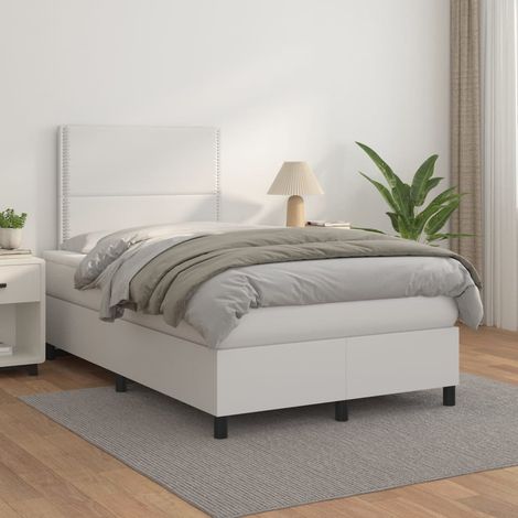 Boxspringbett mit Matratze Weiß 120x200 cm Kunstleder